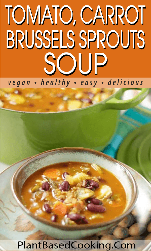 Tomato, Carrot, Brussels Sprout Soup Plant Based Cooking