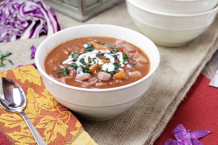 Red Cabbage Soup with Caraway Seeds - Plant-Based Cooking