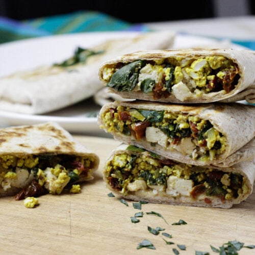 Greek Spinach Wraps with SunDried Tomatoes and Tofu Feta PlantBased